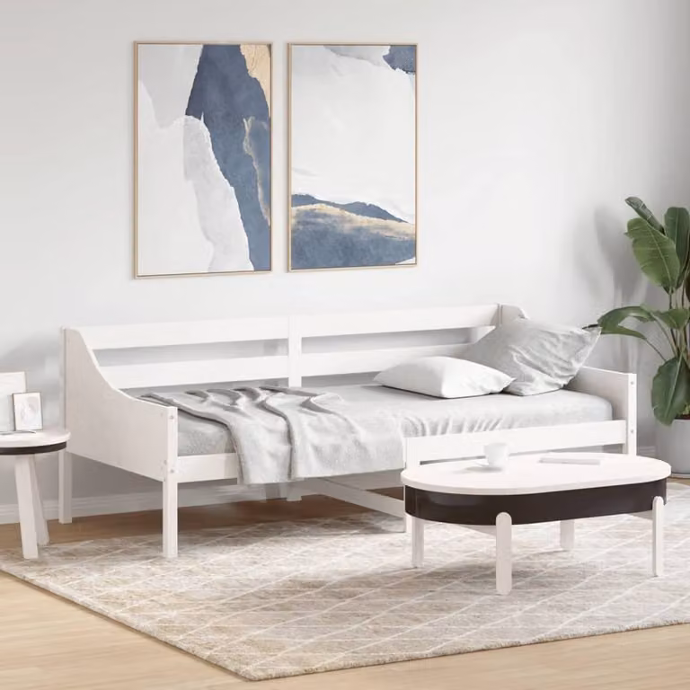 Berkfield Home Rustic Solid Wood Pine Day Bed in White, W/D/H: 80 x 200 cm