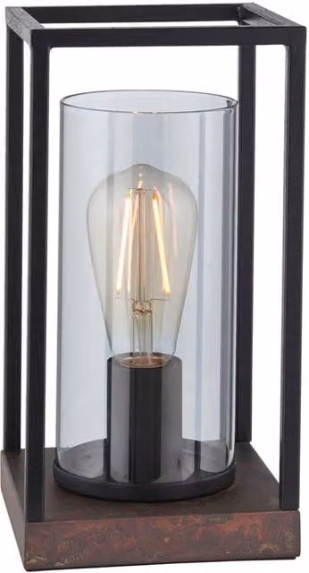 Loops Industrial Framed Table Lamp with Glass Shade in Matt Black and Bronze Patina