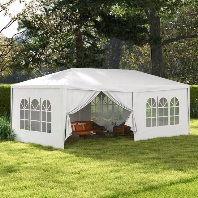 OUTSUNNY White Outdoor Gazebo Canopy Party Tent with 6 Removable Side Walls, W: 6 m, D: 3 m, H: 2.5 m – 1