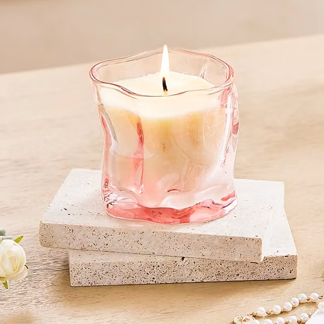 Komore Pink Soy Wax Scented Candle in a Glass Jar