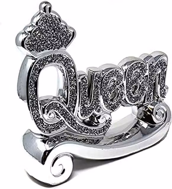 DEENZ Silver Crushed Diamond Queen Letter Block Tabletop Ornament