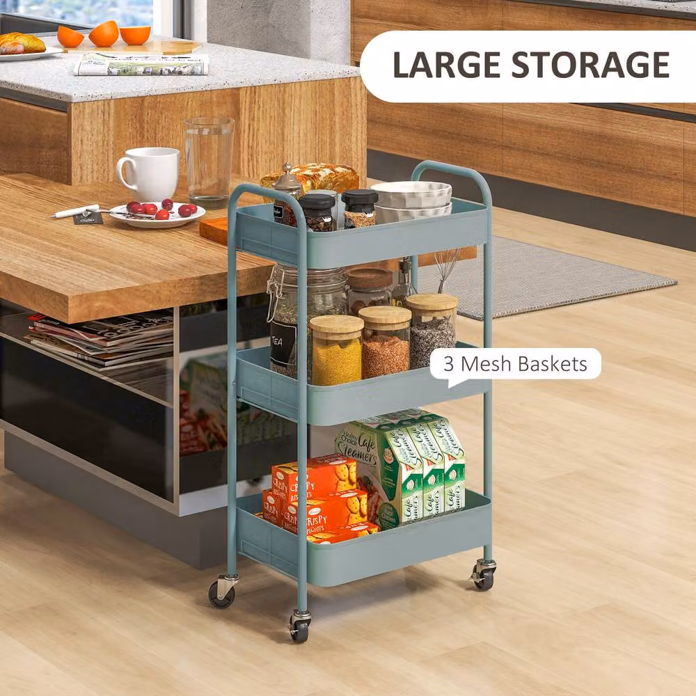 STILVORA Blue Metal Storage Trolley with Three Baskets – 3