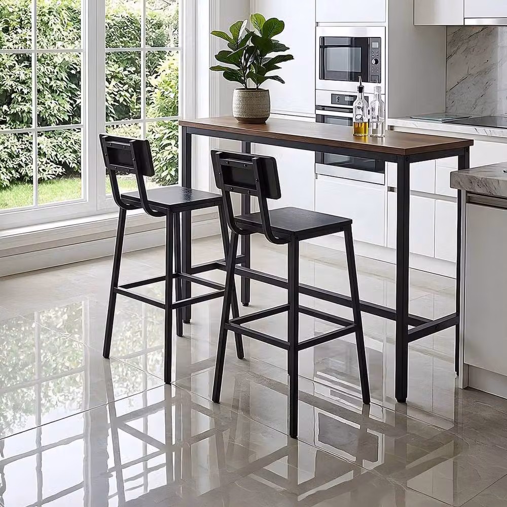 KORVIXA Set of 2 Black Industrial Bar Stools in Matt Metal and MDF – 3