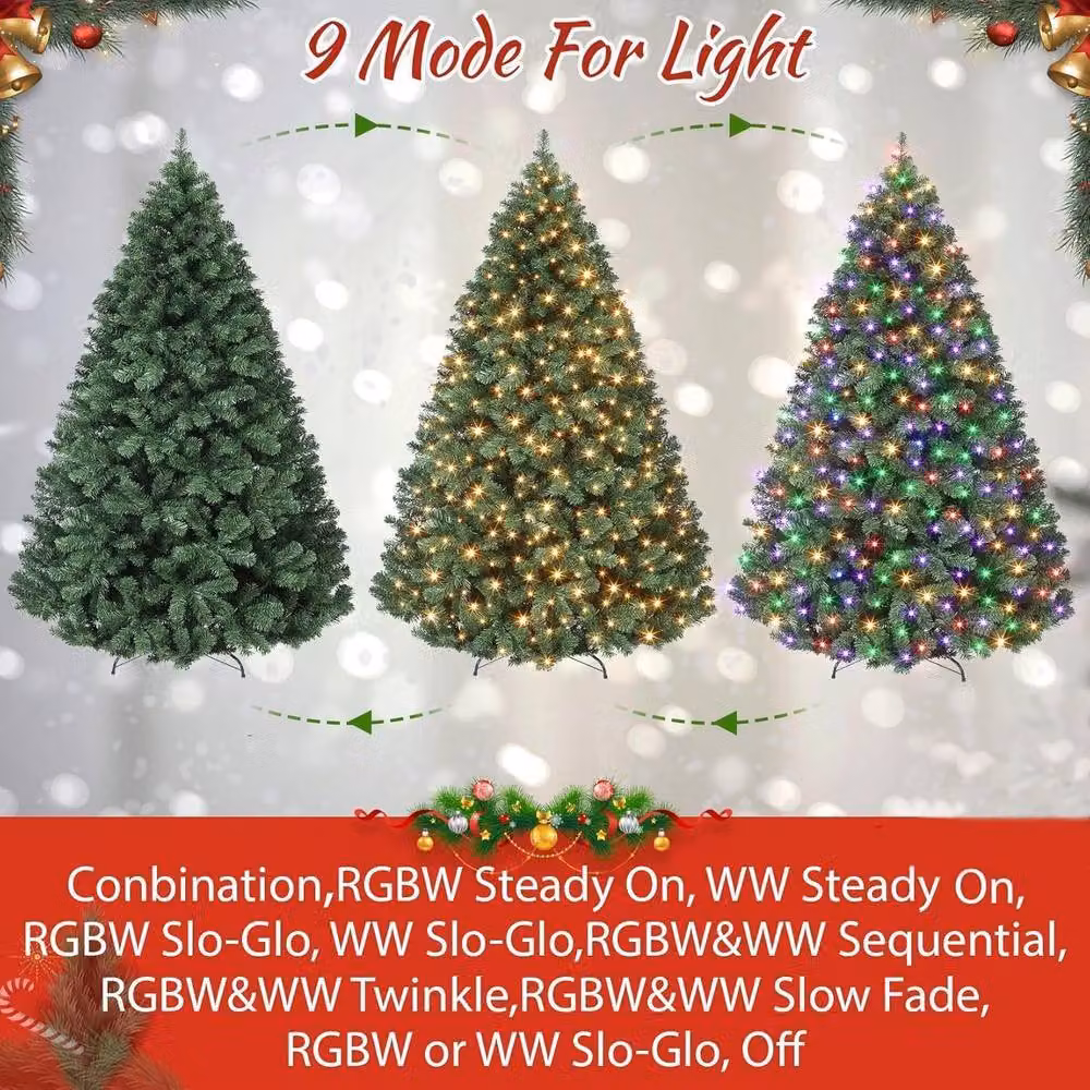 London Boutique 7.5ft Artificial Christmas Tree with 1450 Branches and LED Lights in Green – 6