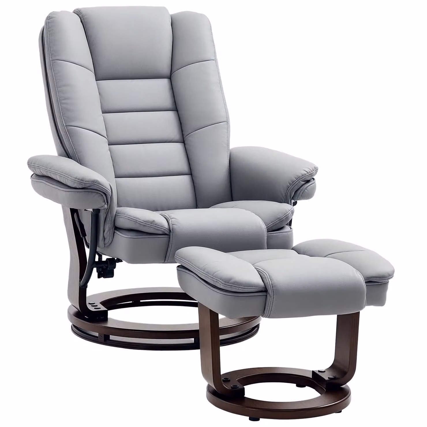 HOMCOM Swivel Manual Recliner and Footrest Set in Grey Synthetic Leather – 2