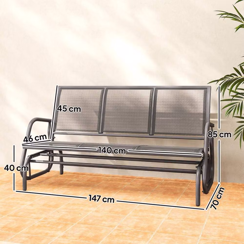 FORGEVIO 3-Seat Metal Glider Rocking Chair Garden Bench in Black – 2