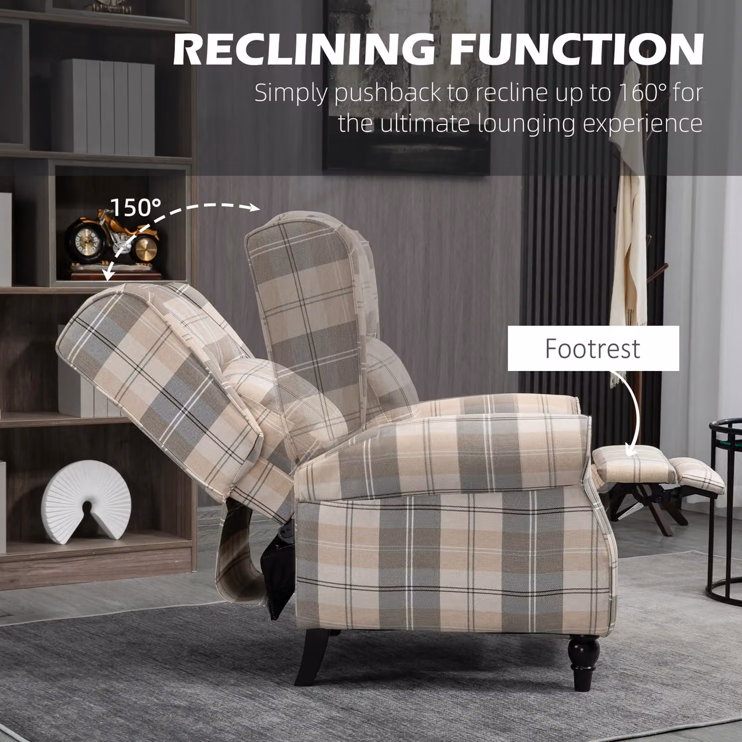HOMCOM Wingback Recliner Armchair in Beige with Rubberwood Legs and Metal Frame for your Living Room – 7