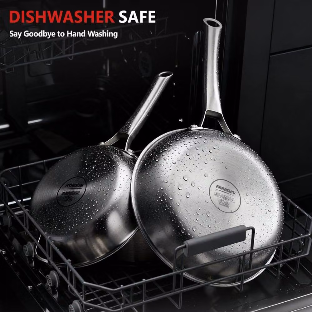 EONLION 3-Piece Stainless Steel Frying Pan Set with Lids in Silver – 2