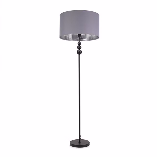 ValueLights Marissa Black Stacked Ball Floor Lamp with Grey and Chrome Shade and LED Bulb