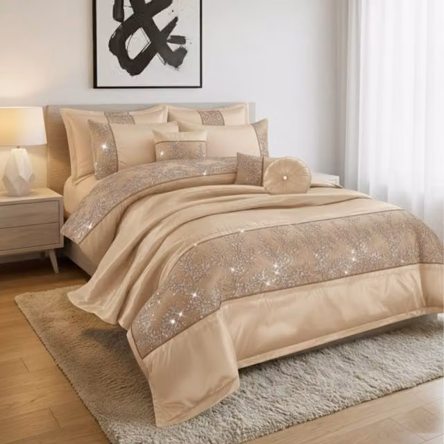 Snug City Beige Floral Embroidered Duvet Cover Set with Matching Accessories, Size: 200 x 200 cm