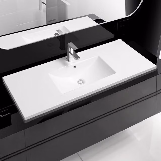 Limoge 5001 White Ceramic Rectangular Countertop Inset Basin W: 120 cm, D: 46 cm, H: 18 cm – 1