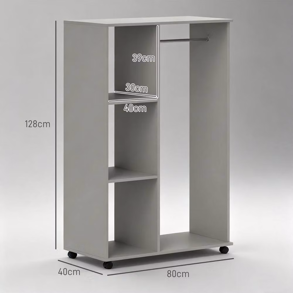 KORVIXA Grey Open Wardrobe on Wheels, W: 100 cm, H: 128 cm – 2