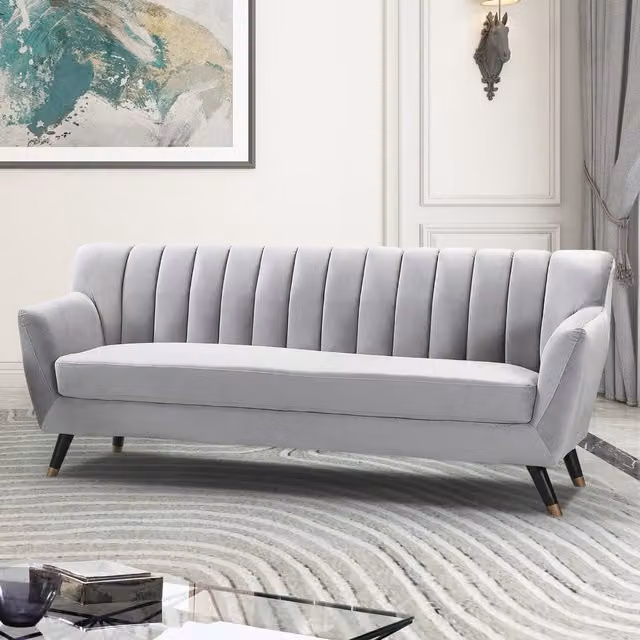 Artemis Home Morgan 3 Seat Grey Velvet Upholstered Sofa with Solid Wood Frame