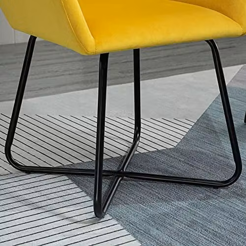 HOMCOM Set of 2 Modern Velvet Upholstered Accent Armchairs with Metal Base in Yellow – 6