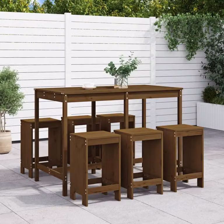 Berkfield Home Beautiful 7 Piece Garden Bar Set in Honey Brown Solid Pine Wood