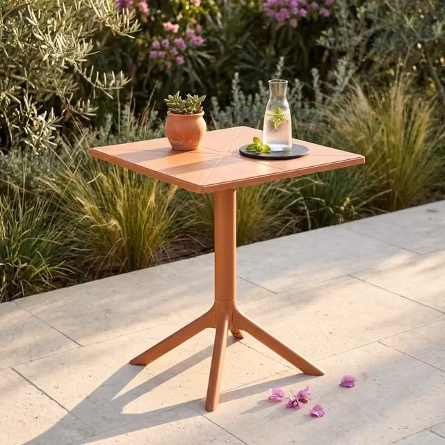 Core Products Modern Square Plastic Garden Bistro Table in Terracotta, W/D/H: 60 x 60 x 60 cm