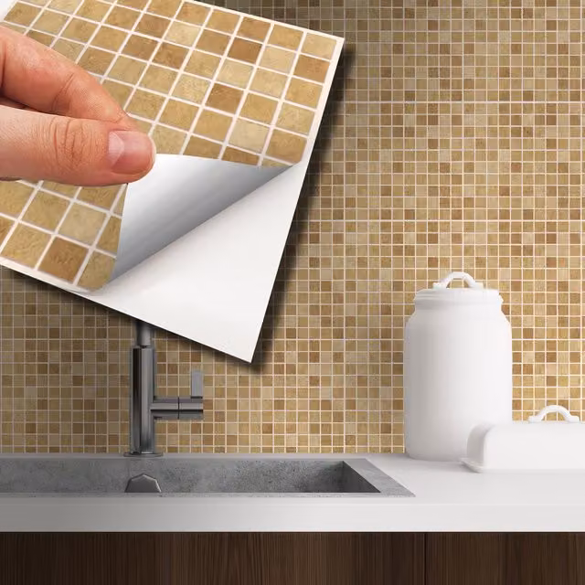 Walplus Brown Tile Look Wall Tile Stickers, 24 Pack, W: 15 cm, H: 15 cm