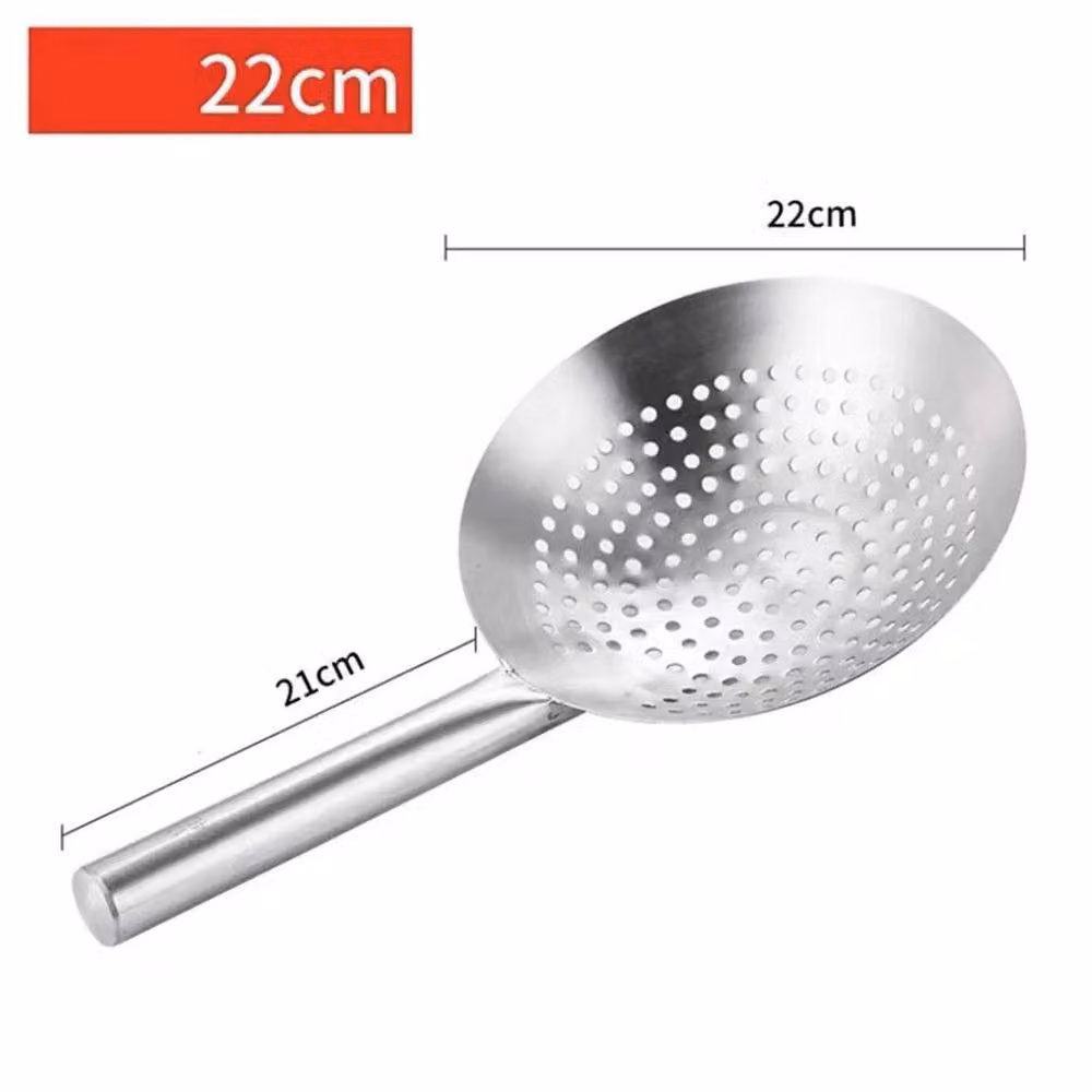 FLAVORA Silver Stainless Steel Round Fine Mesh Colander Scoop with Long Handle, 22 cm – 2