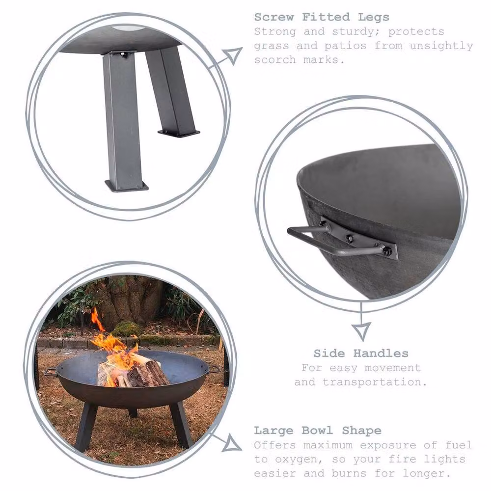 FLAVORA Cast Iron Garden Fire Pit and Fire Bowl in Grey, Diameter: 75 cm – 2