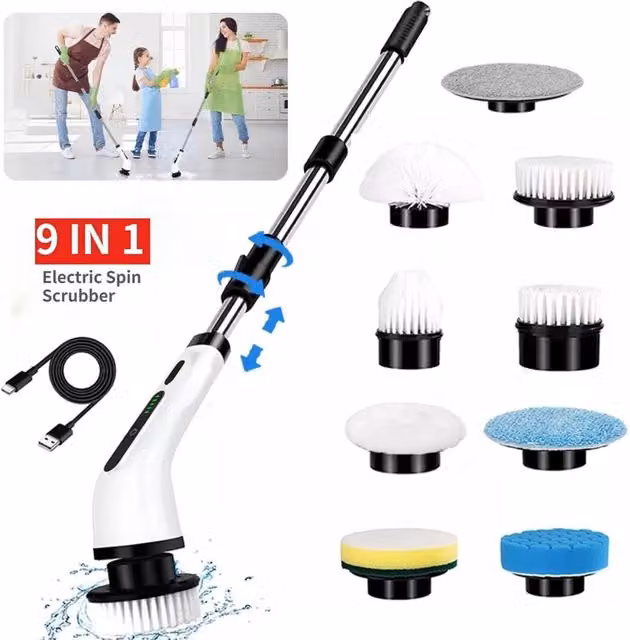 SPETLEK Handheld Scrubber Cleaning Brush with 9 Heads in White – 1