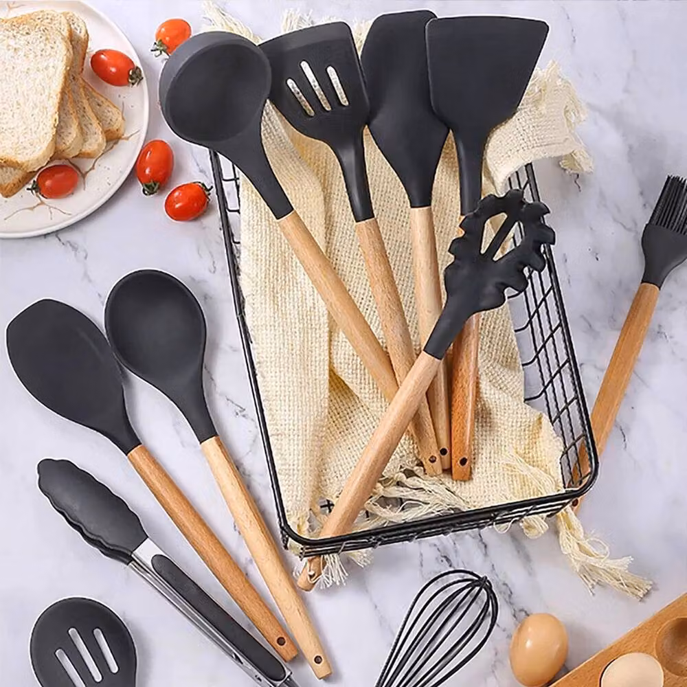 VOGREX 12-Piece Black Food-Grade Silicone BBQ Utensil Set – 3