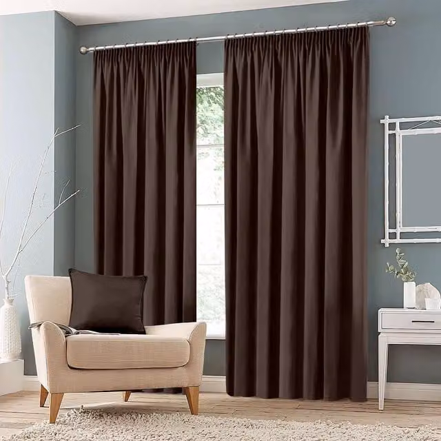 Roseley Brown Plain Blackout Pencil Pleat Fabric Curtains