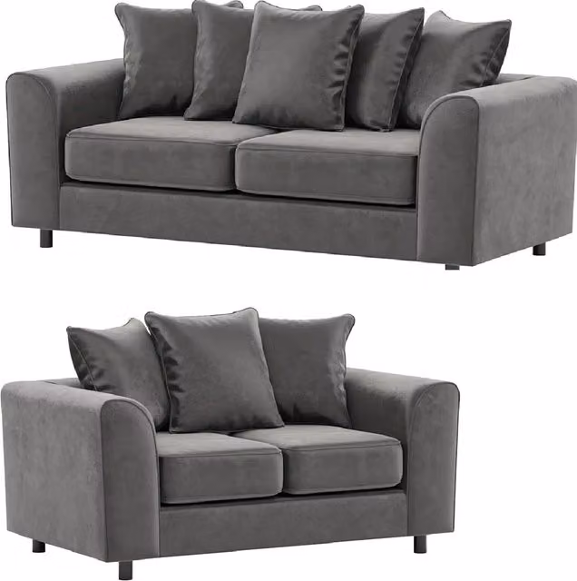 Furnishings For Less UK Brooklyn Plush Velvet and Foam Fabric Sofa Set, 3 and 2 Seater, Grey – 1