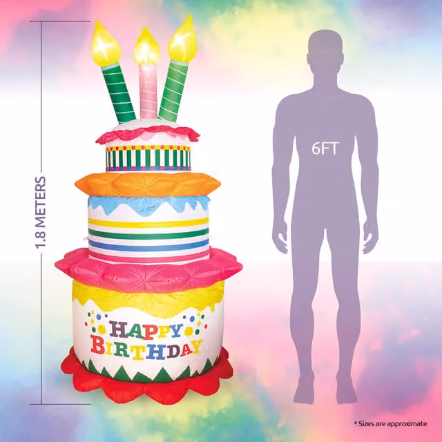 Valiant Multicoloured Inflatable Birthday Cake Decoration with LED Lights, Height: 180 cm