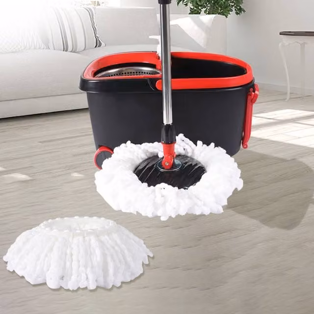 Cleanflo Spin Bucket Set with Stainless Steel Wringer and Microfibre Mop Head in Black – 1