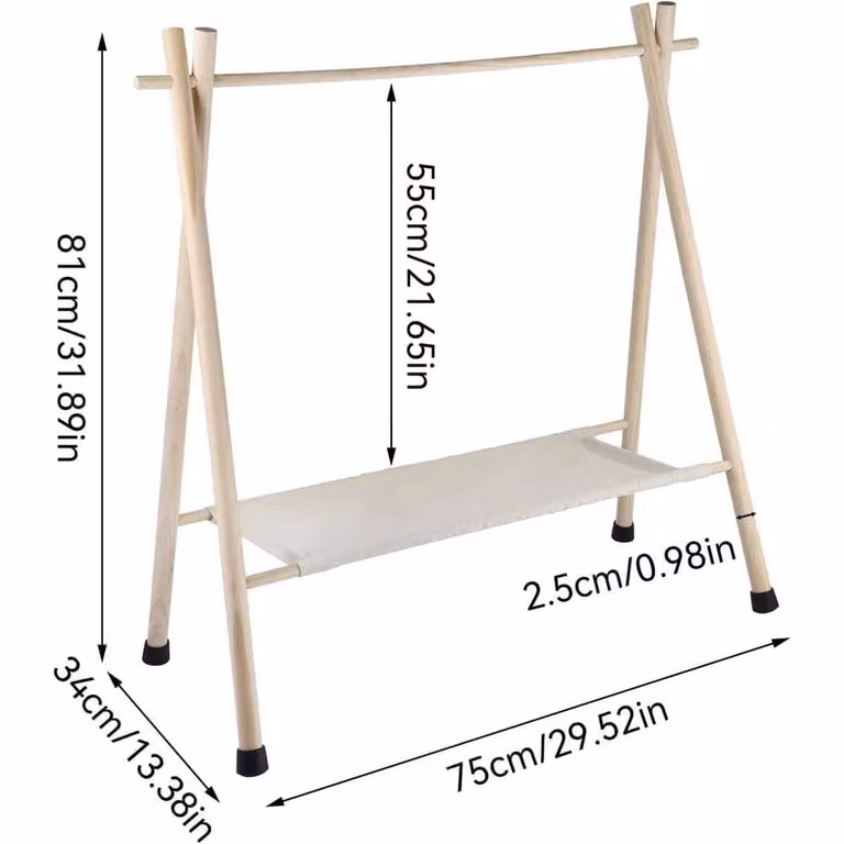 FLAVORA Minimalist Wooden Kids Clothes Rail in Brown, W/D/H: 81 x 34 x 75 cm