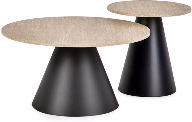 Cheshire Torrance Modern Nested Table Set in Travertine Effect and Black – 1