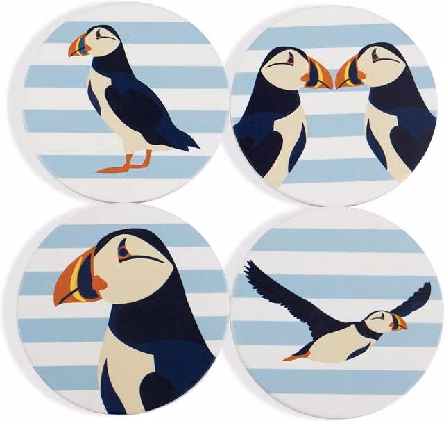 RSPB Round Ceramic and Stoneware Coasters, Set of 4, Blue and Multicolour – 1