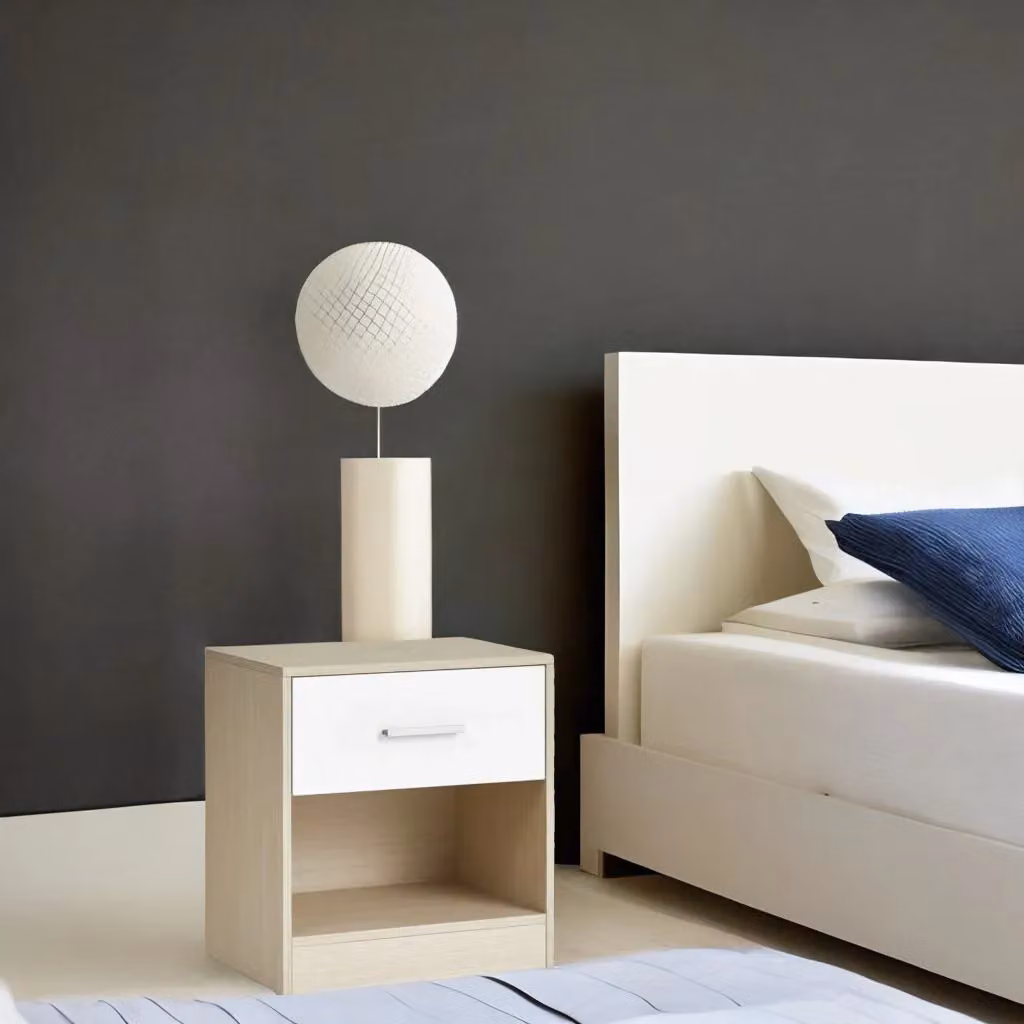 Modcraft Set of 2 Minimalist Lacquered Bamboo Bedside Tables in Beige and White – 2