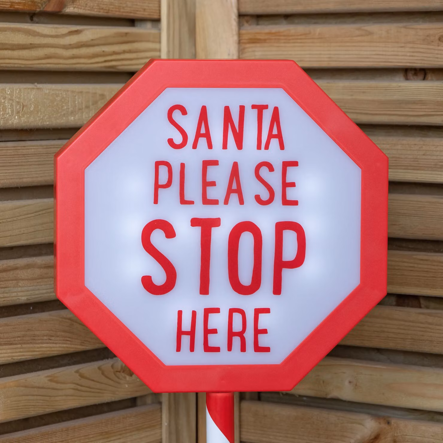 Samuel Alexander Battery Operated LED Santa Stop Here Christmas Sign in Red and White, Height: 110 cm – 2