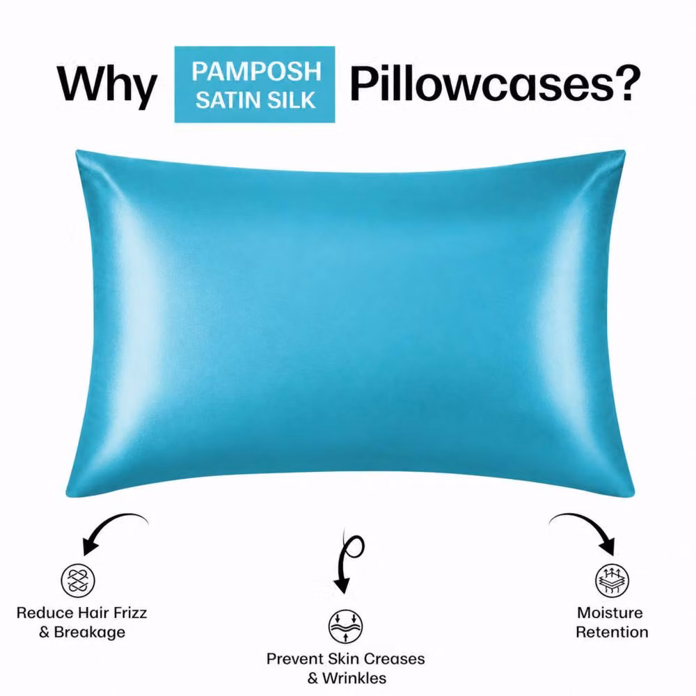 Pamposh Pack of 2 Ultra Soft Mako Satin Silk Pillow Cases in Petrol Teal – 2
