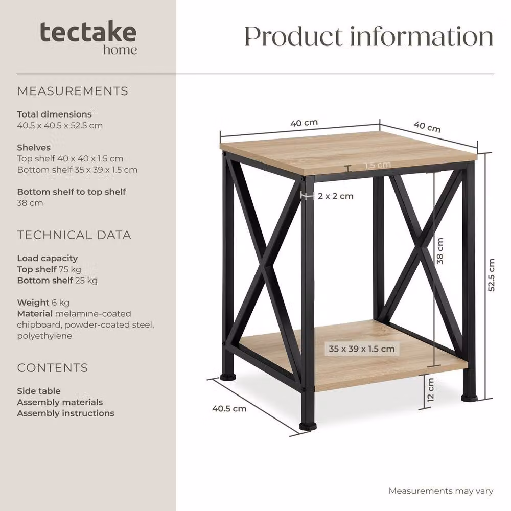tectake Carlton Bedside Table in Light Oak and Black – 5