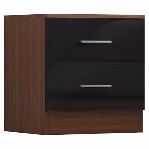 REFLECT Modern Bedroom Furniture Set in Black Gloss and Walnut Finish featuring 2 Door Wardrobe, 5 Drawer Tallboy Chest, 2 Drawer Bedside Table and Dressing Table – 3