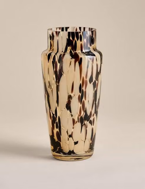 M&S Brown Animal Print Glass Confetti Tabletop Vase