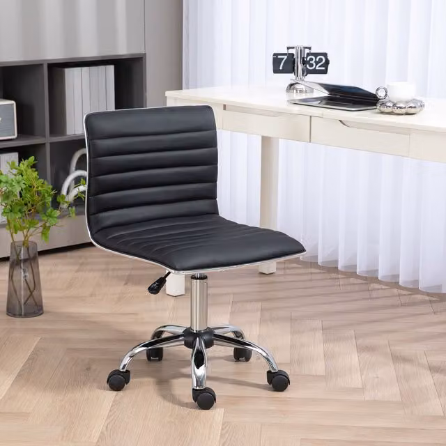 HOMCOM Armless Mid-Back Adjustable Task Chair with 360 Degree Swivel in Black Synthetic Leather