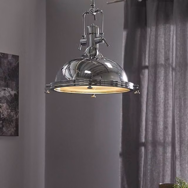 Wyld and Coco Industrial Silver Chrome Metal Suspended Dome Pendant Lamp – 1