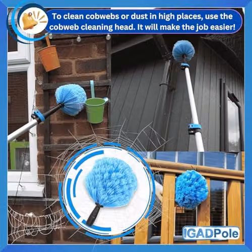 IGAD 17ft All-in-One Window Washing and Dusting Kit in White and Blue with Telescopic Handle and Microfibre Attachments – 3