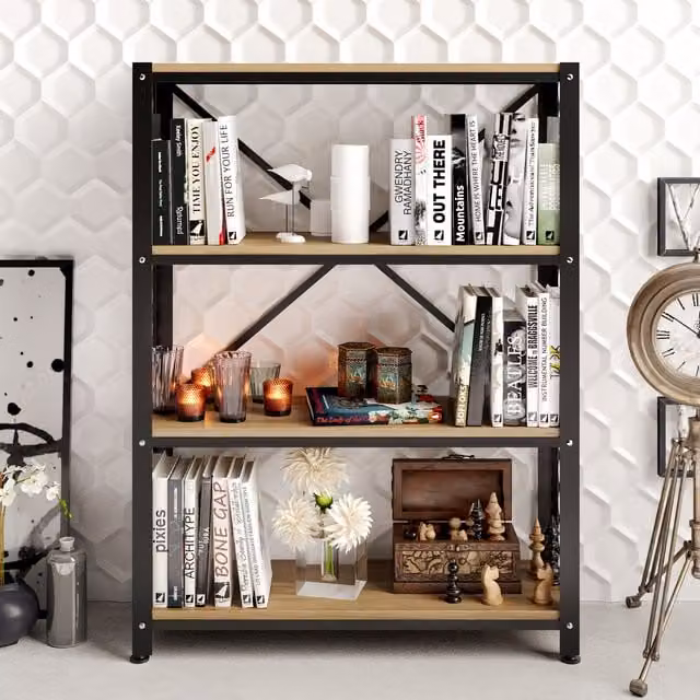 Decorotika Shenna 3-Tier Industrial Bookshelf in Black and Walnut