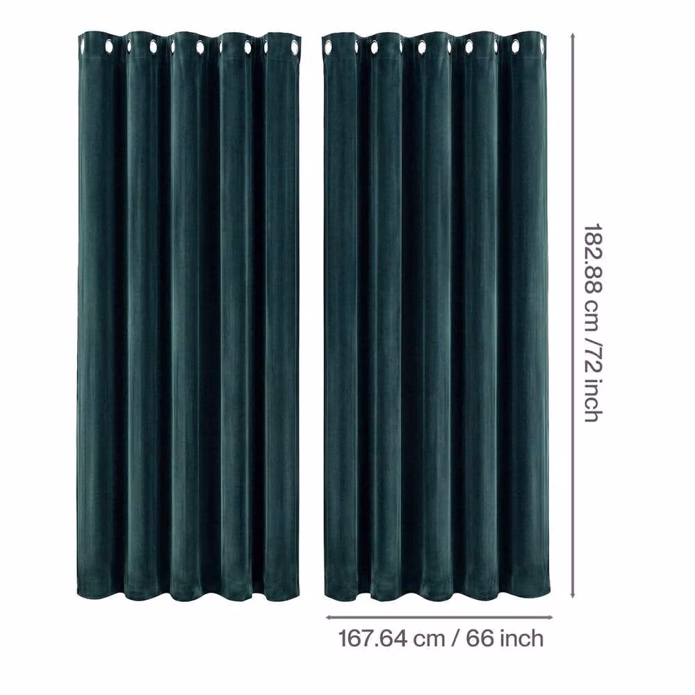VOGREX Green Velvet Thermal Blackout Eyelet Curtains W: 167.64 cm, H: 182.88 cm – 2