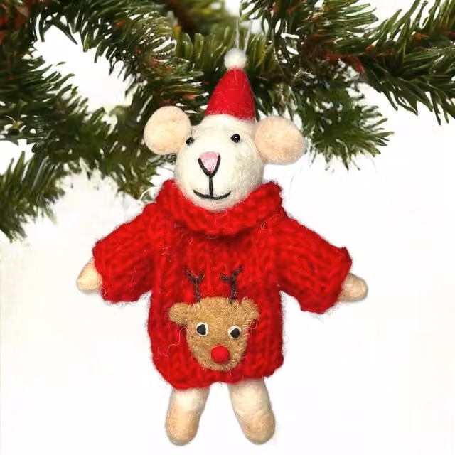 Animal Crackers Red Rudolf Sweater Knitted Mouse Hanging Christmas Tree Decoration