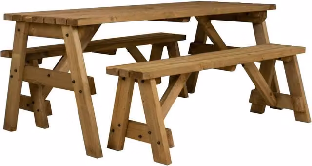 Arbor Garden Solutions Rustic Brown Treated Hardwood Rectangular Picnic Table and Benches Set
