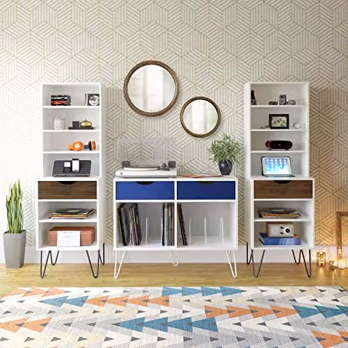 Ameriwood Home Harmony Turntable Stand in White and Blue – 2