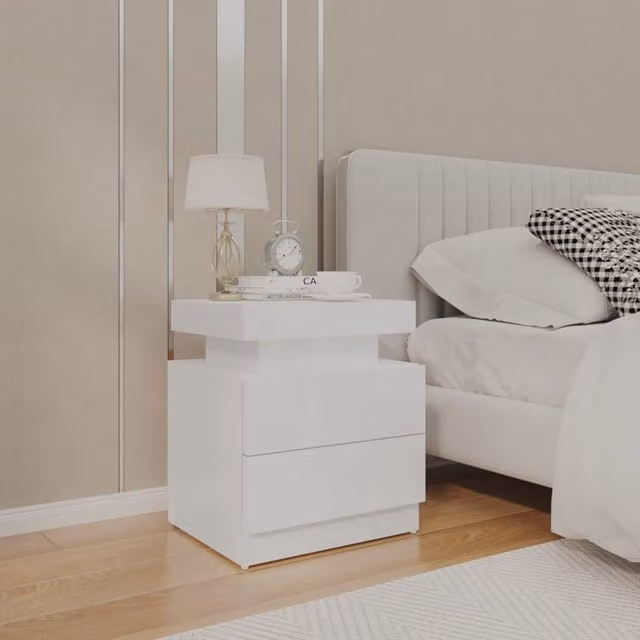 Berkfield Home High Gloss White Bedside Cabinet, W: 45 cm, D: 35 cm, H: 52 cm