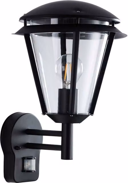 Loops Modern Black Steel Outdoor Wall Lantern with Motion Sensor and Timer, IP44 Rated