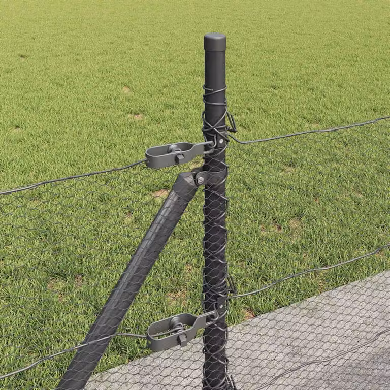 Berkfield Home Grey Powder-Coated Steel Hexagon Fence, H: 40 cm, W: 100 cm