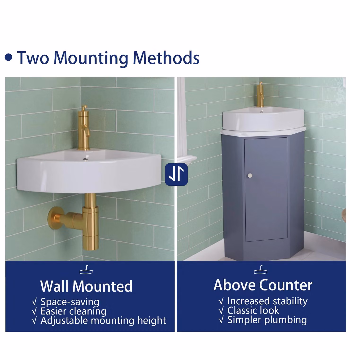 Dprodo White Ceramic Corner Wall Mounted Counter Sink with Overflow W/D/H: 40 x 32 x 13 cm – 3